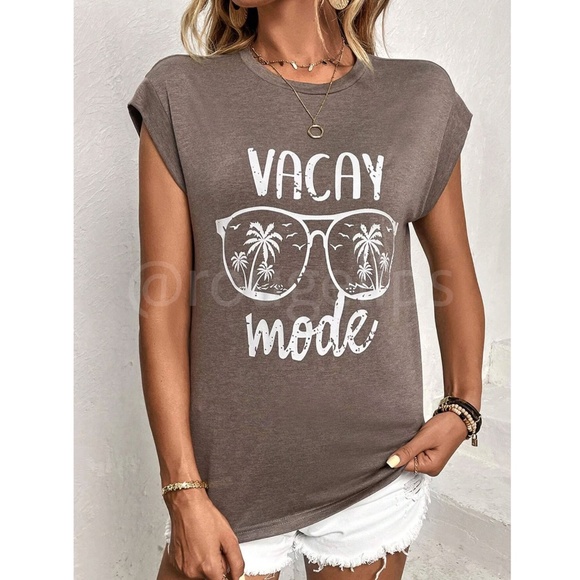 Graphic Print Mocha Brown Crew Neck Muscle Tee Top Shirt - Picture 4 of 7